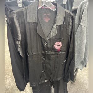 Black Satin Women's Pajamas Pink Embellishment- Make an offer